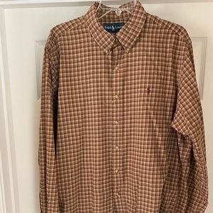 Ralph Lauren Polo Brown/Burgundy/Gray Check LS, Button Collar Shirt, XL